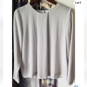 RODEBJER Womens Sheer Gray Rear Button Pleat Front Long Sleeve Blouse‎ Size M